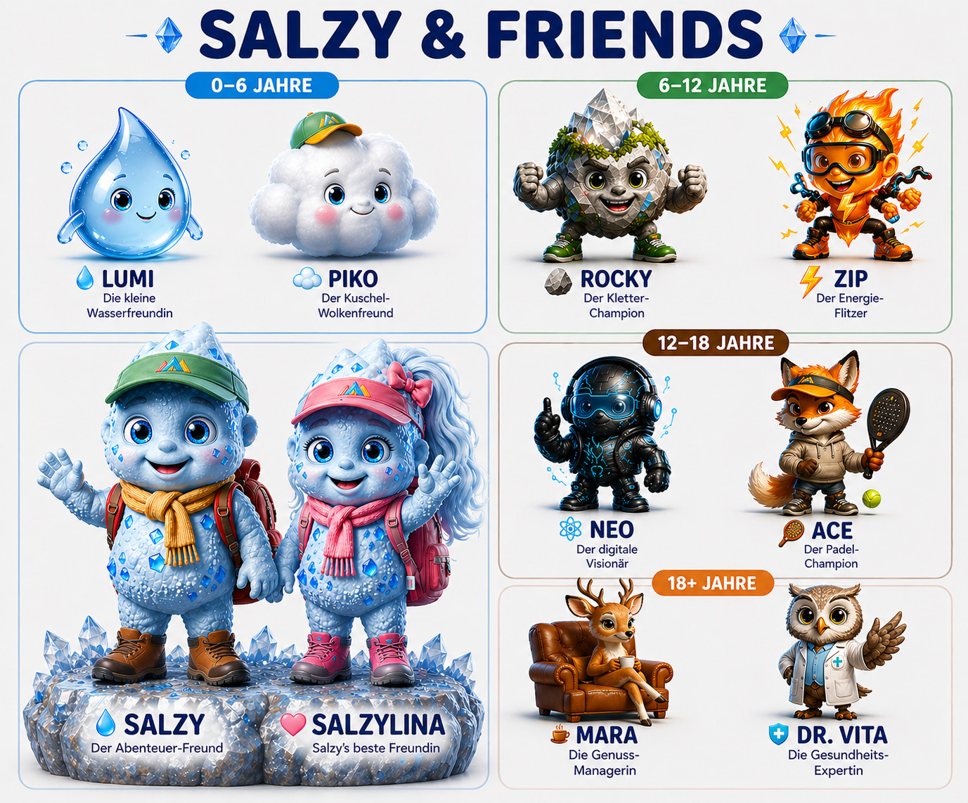 Salzy, Salzylina und ihre Freunde mit Altersgruppen